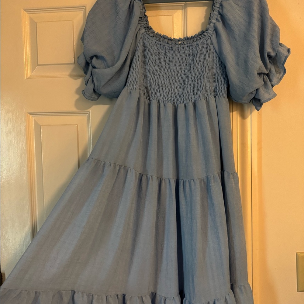 Blue Puff Sleeve Dress